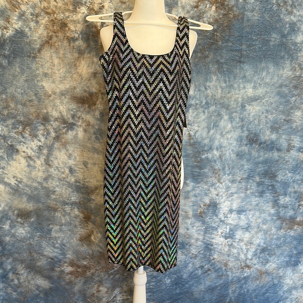 Bebe Black silver Chevron Pattern Dress Small